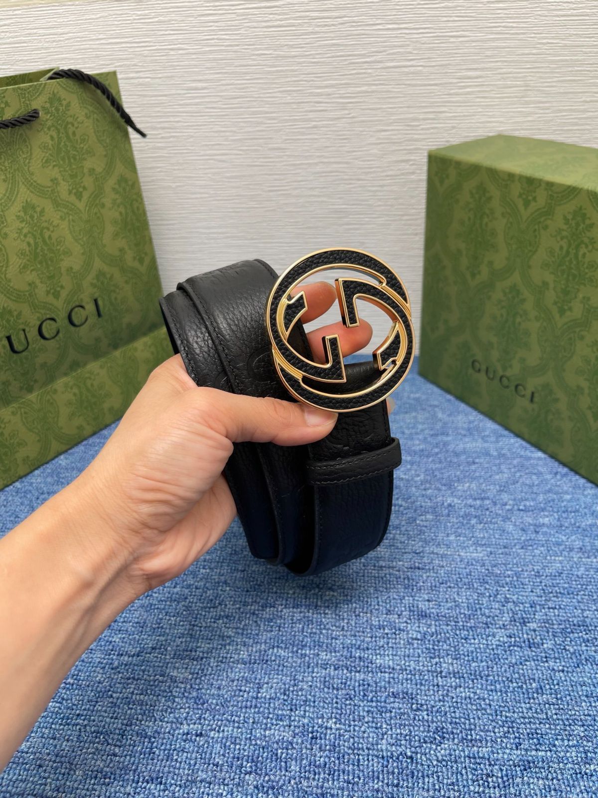 今日特価】Gucci Signature ダブル G バックル 本革ベルト-3