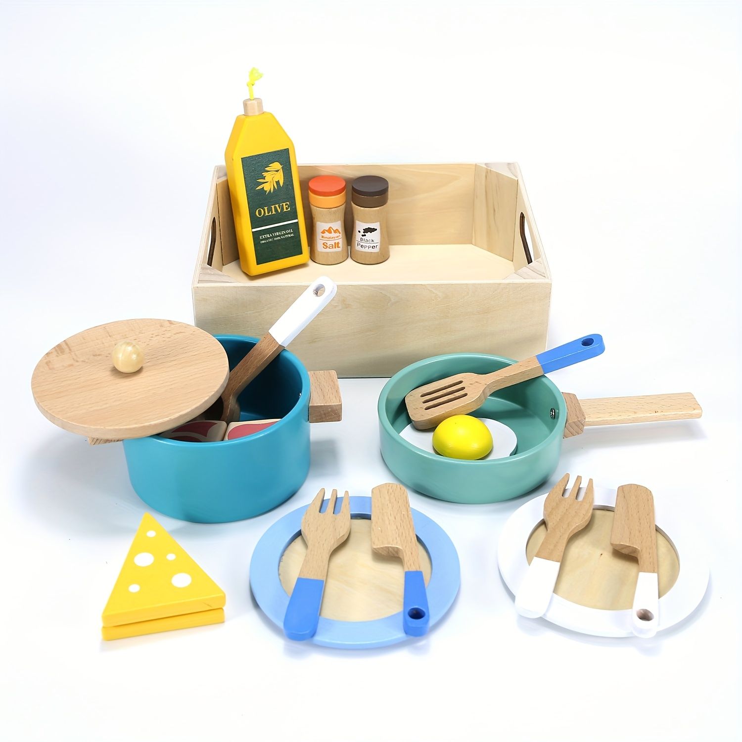 子供用木製シミュレーションキッチンセット - 木製ふり食事セット