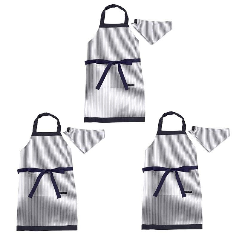 COLORFUL CANDY STYLE 子どもエプロン 130～160cm ヒッコリーストライプ 紺 3枚セット 男の子 かっこいい 子供用 子供 こども エプロン 三角巾 セット ゴム キッズエプロン おしゃれ 幼児 小学生 かわいい 小学校 N12 0