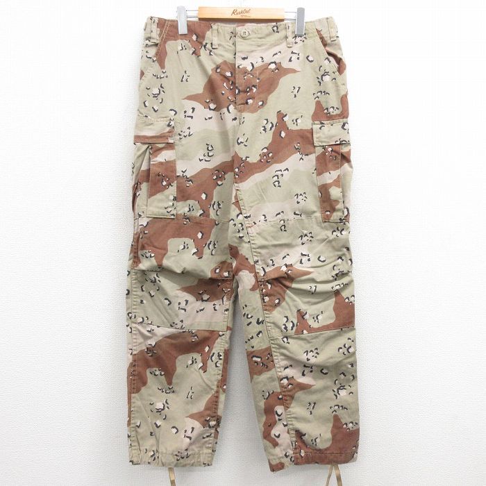W34/古着 ミリタリー カーゴ パンツ メンズ 90s デザートカモ チョコチップ ベージュ カーキ 迷彩 25feb03 中古 ボトムス ロング
