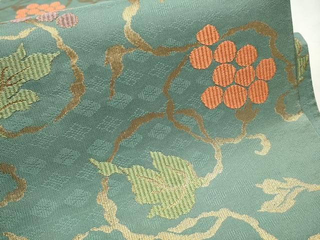 平和屋着物○全通柄 本袋帯 葡萄蔦の葉文 金糸 正絹 逸品 CAAT0868hy