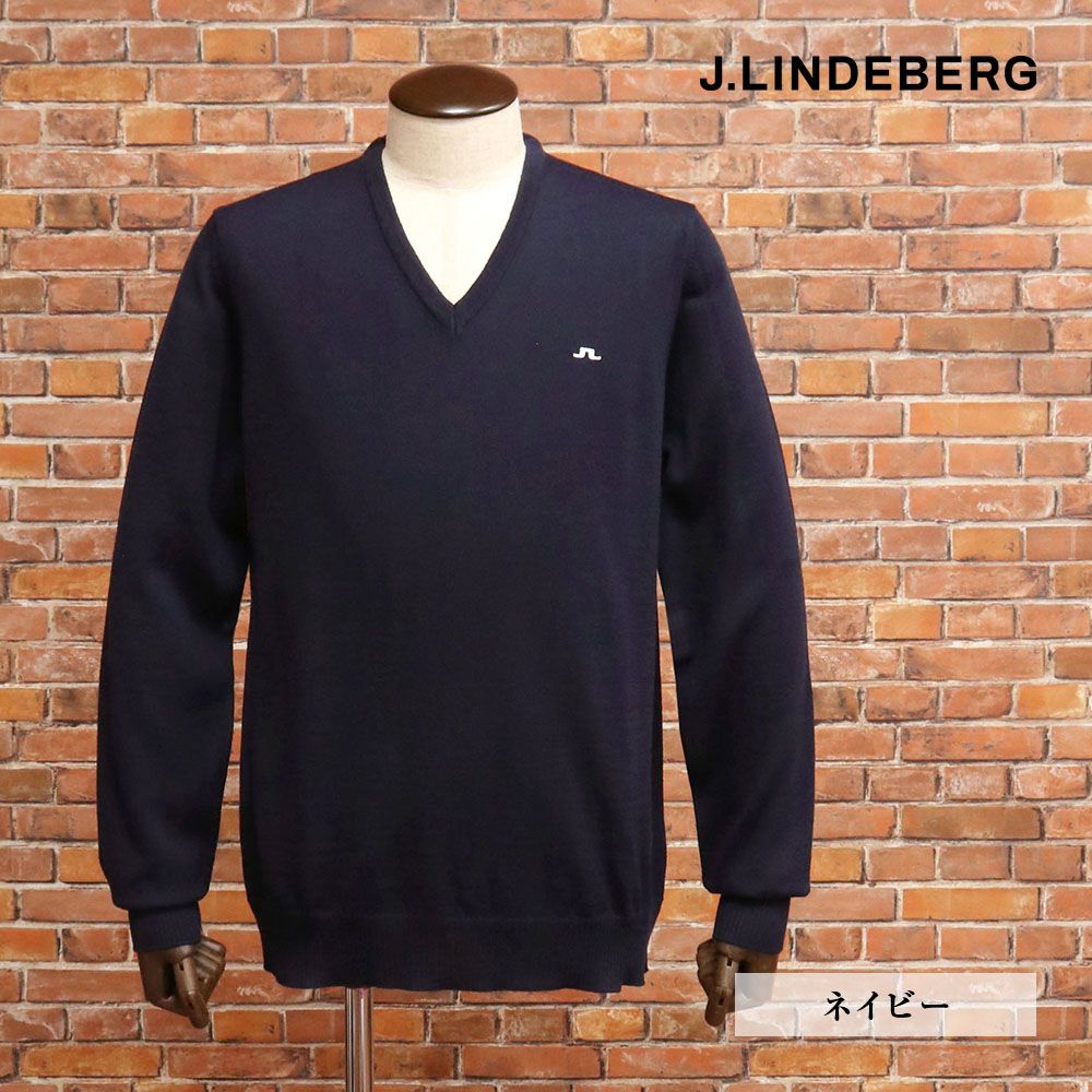 秋冬|J.LINDEBERG|48 L サイズ|Vネックニット 071-19911 メリノウール セーター 長袖 シンプル ゴルフ メンズ 紳士 ジェイリンドバーグ |紺|ネイビー|mc142|