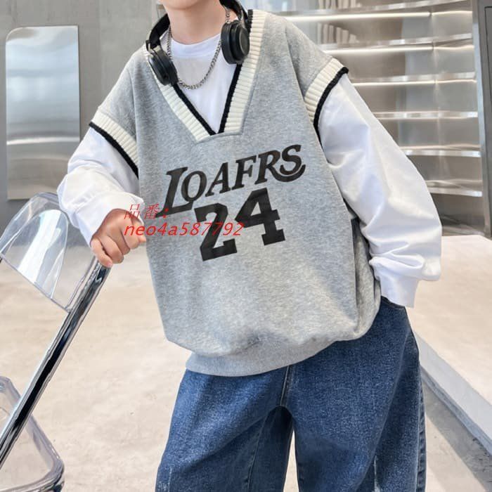小学生 男の子 重ね着風 トップス ロゴベスト ドッキング 長袖 キッズ トップス ジュニア 子ども 通学 ストリート Tシャツ 子供服 長袖 春秋 韓国