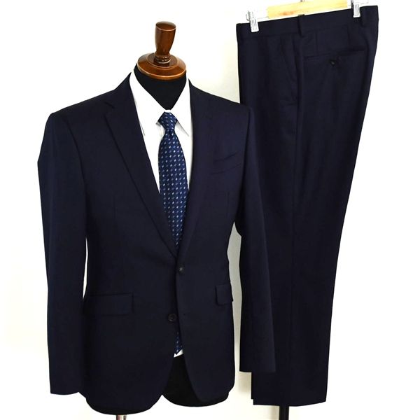 スーツセレクト 100 s生地 2つボタン シングルスーツ S A4 ダークネイビー ノータック 袖口4つ釦 開き見せ BLR9403 夏物 春夏 5XI008 メンズビジネス 202509