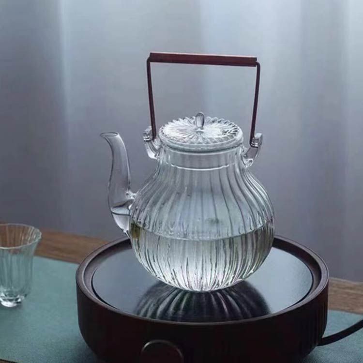 ティーポット 鶴首 ガラス 耐熱 ガラス製 茶こし付き 手作り