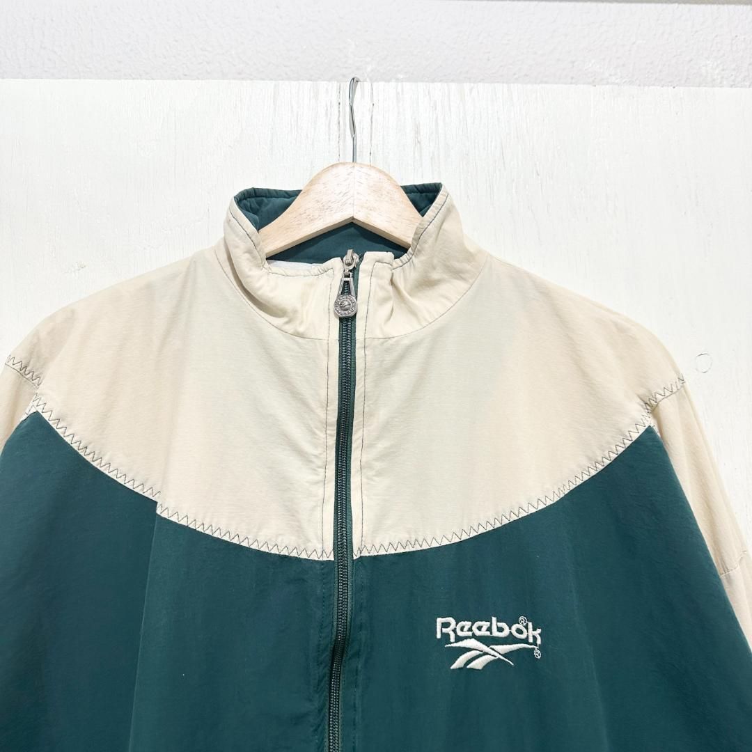送料無料キャンペーン中！ 90s Reebok リーボック ナイロンジャケット バイ トラックジャケット スポーツMIX トラックジャケット XL グリーン 緑 古着 ユーズド