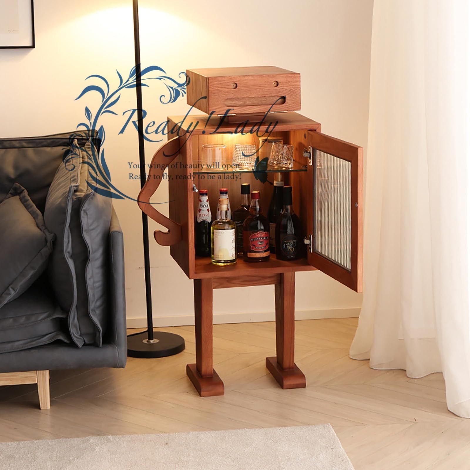 ワインバーキャビネット 酒類貯蔵ロッカー 大容量 無垢材ロボットワインキャビネット 多く瓶サイズ対応 自立式ワインラック リビングルーム ホームバー用 エレガントなワインストレージ バー ワインセラー キッチン ォールナット色 MARWIL-DEMENAGEMENTS_CH