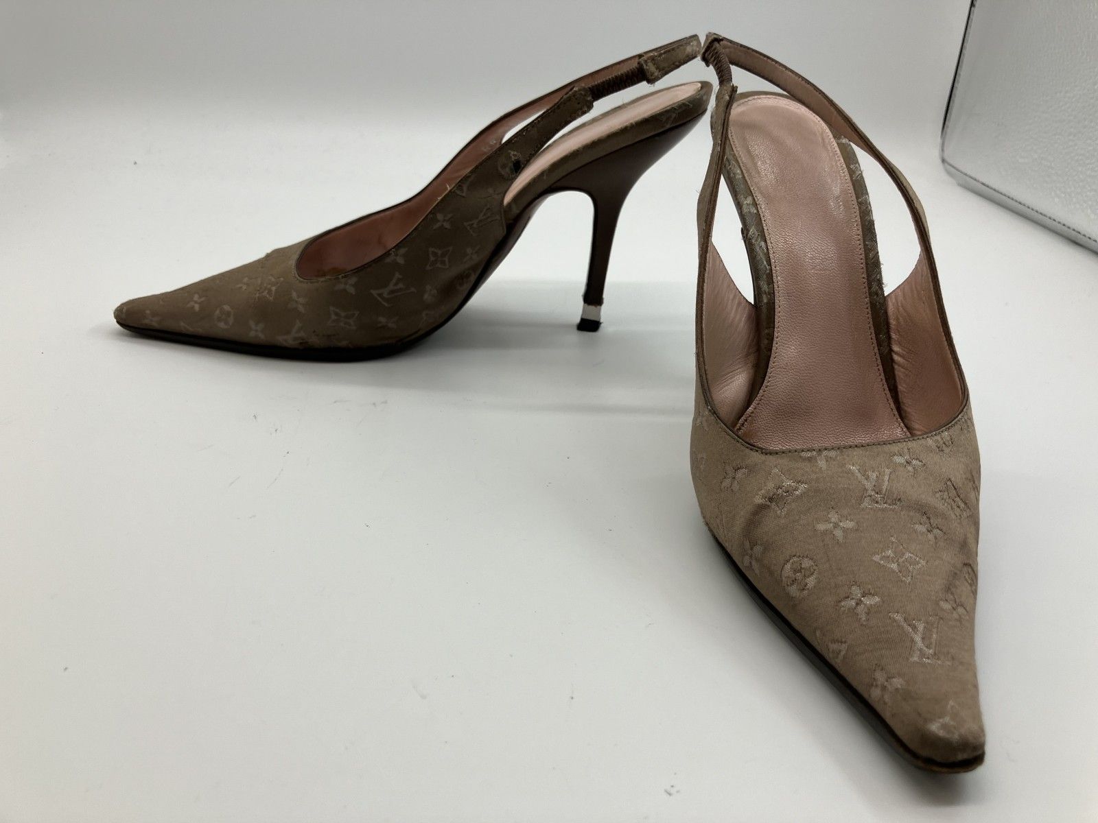 ルイヴィトン モノグラム サテン ストラップ パンプス サンダル 38
