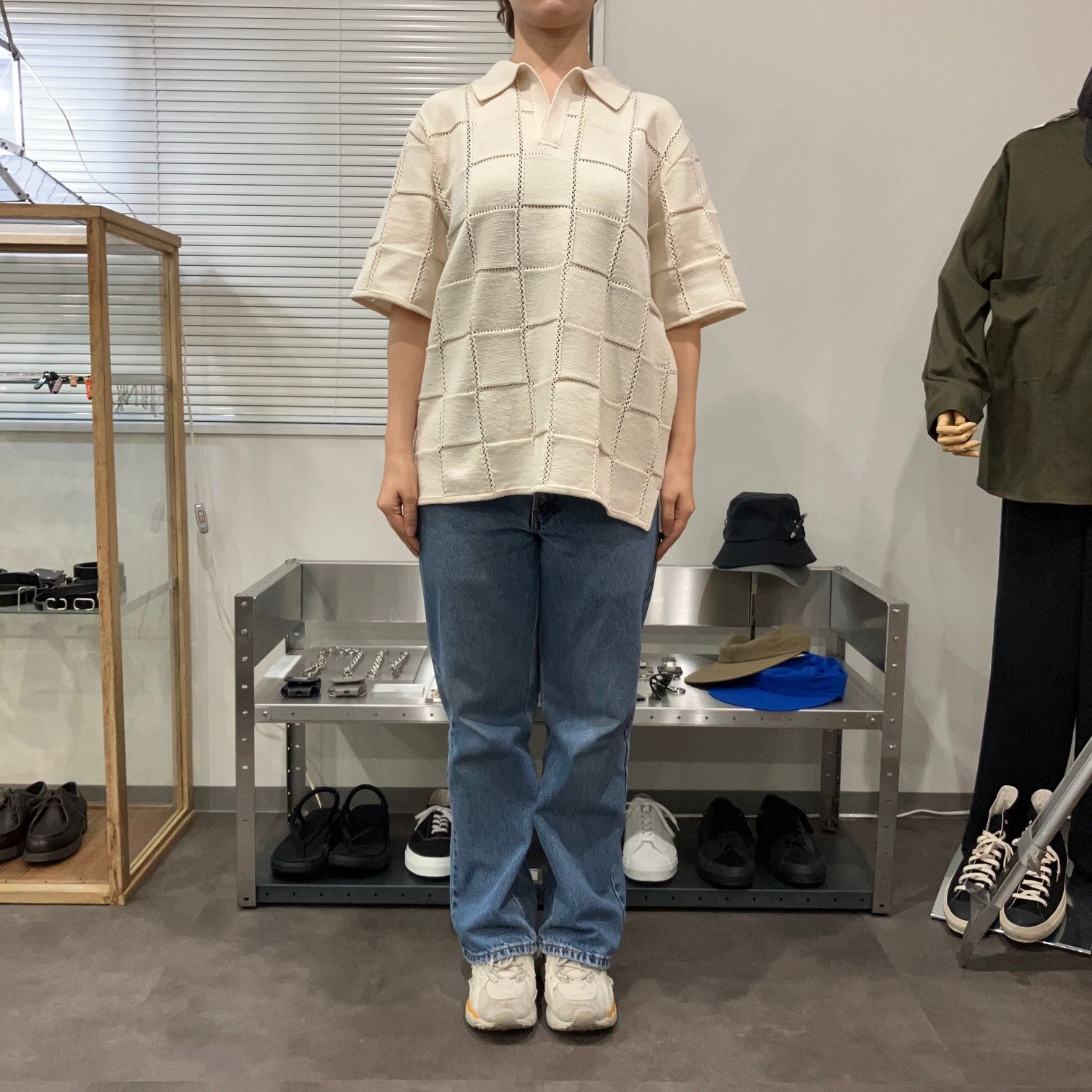 COOHEM コーヘン LINKS CHECK KNIT PULLOVER ECRU リンクス チェック