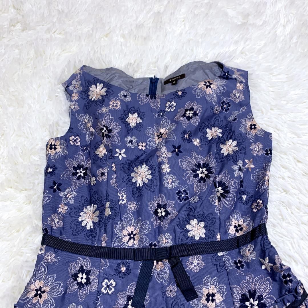 TOCCA トッカ 花柄刺繍ワンピース 刺繍 0 XS SS ブルー □
