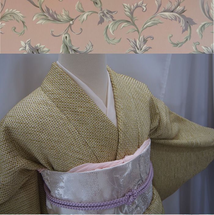 百葉堂 洗える着物 小紋「柏葉」若紫 未使用】 しつけ付 高級手縫い