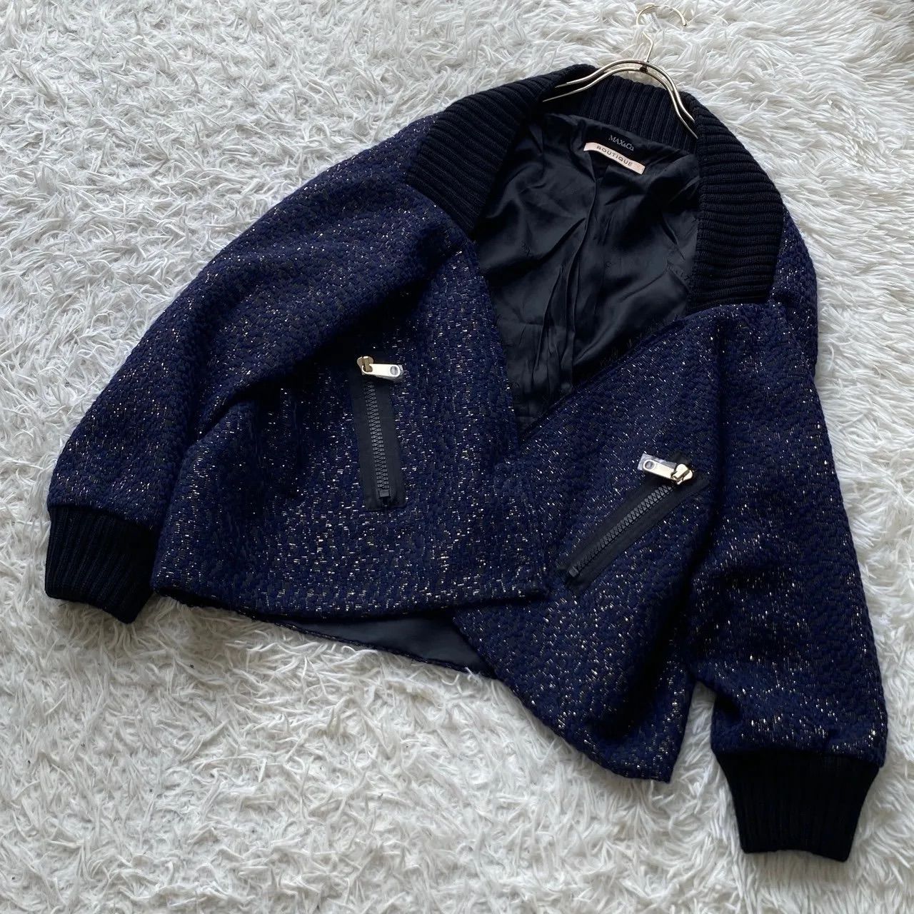 美品》MAX & CO ツイードジャケット ネイビー ブラック 42