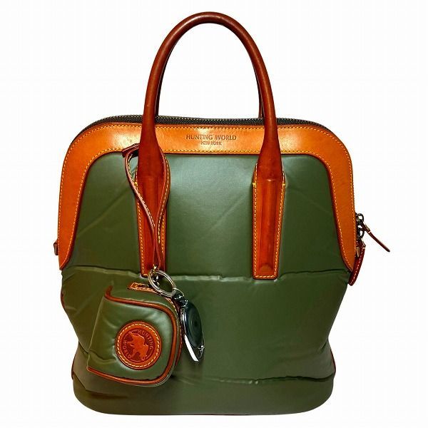 ハンティングワールド カーキ ナイロン バッグ ハンドバッグ ユニセックス