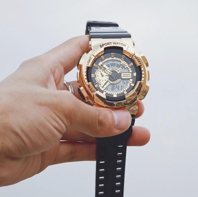 ②海外 アナログ✖️デジタル 腕時計デジタル 多機能 LED ゴールド-1