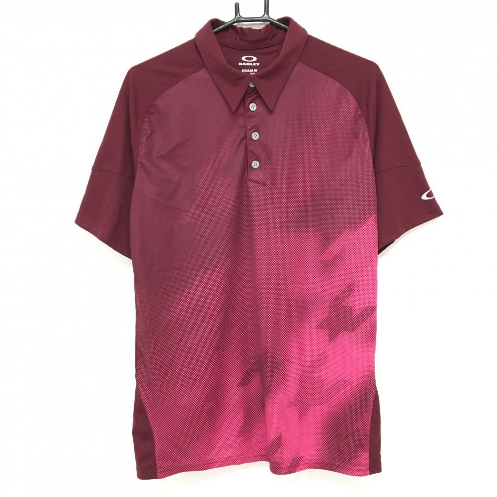 超美品】オークリー 半袖ポロシャツ ボルドー×ピンク 前身頃ドット