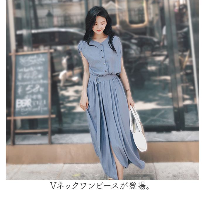 Lace Ladies ワンピース Vネック Iライン ノースリーブロング
