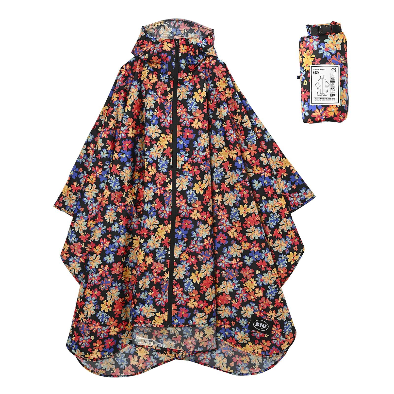 キウ レインポンチョ 2ND RAIN PONCHO - 2ND 防水 撥水 はっ水 耐水 雨対策 大雨 台風 梅雨 レインコート ポンチョ 雨具 雨ガッパ 雨合羽 収納袋 ポケット おしゃれ かわいい 通勤 通学 自転車 アウトド ペイントブロッサム