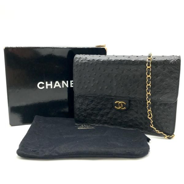 CHANEL シャネル ココマーク オーストリッチ プッシュロック ショルダー チェーン バッグ ブラック 美品 ｍ9750 - メルカリ