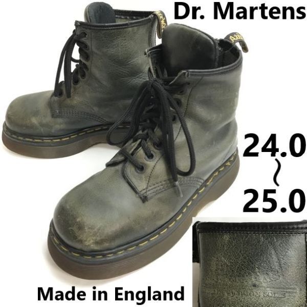 80s-90s/イングランド製Dr. Martens8ホールブーツ【24.0-24.5-25.0程度/UK6相当/green/暗緑】8 EYE BOOT/1460/Leather/Boots/shoesbWB93-32