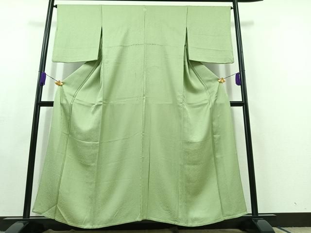 平和屋着物▽上質な色無地 単衣 草花地紋 錆青磁色 正絹 AABC2237jh