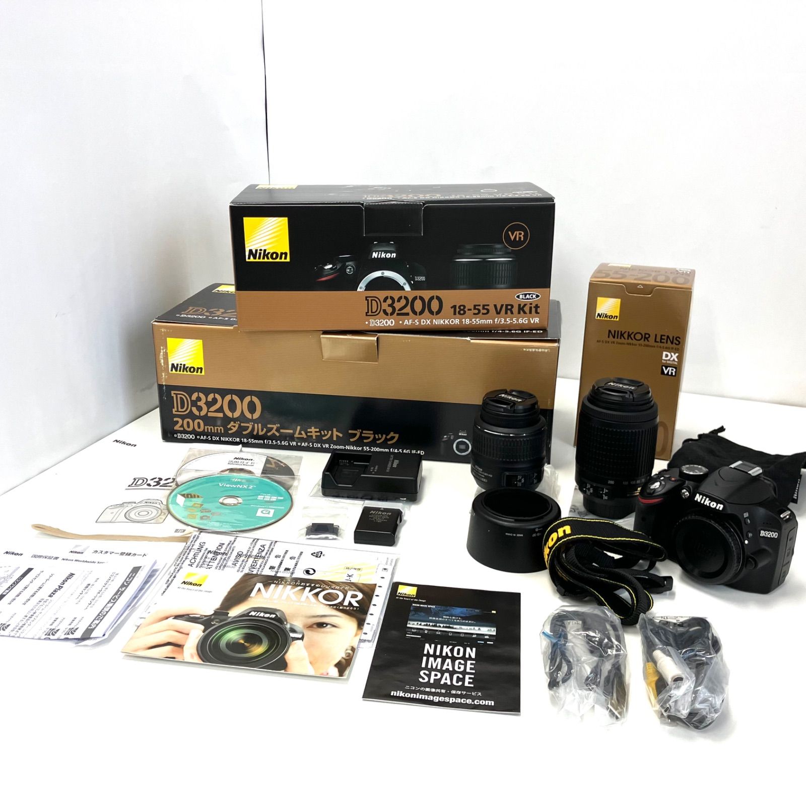 758347】 Nikon D3200 200mm ダブルズームキット ブラック フルセット