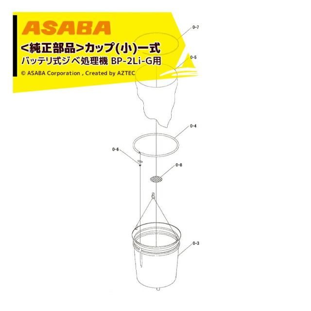 麻場｜asaba 純正部品 バッテリ式ジベ処理機 ジベ スター葵 aoi BP-2Li-G用 カップ 小 一式 450124690
