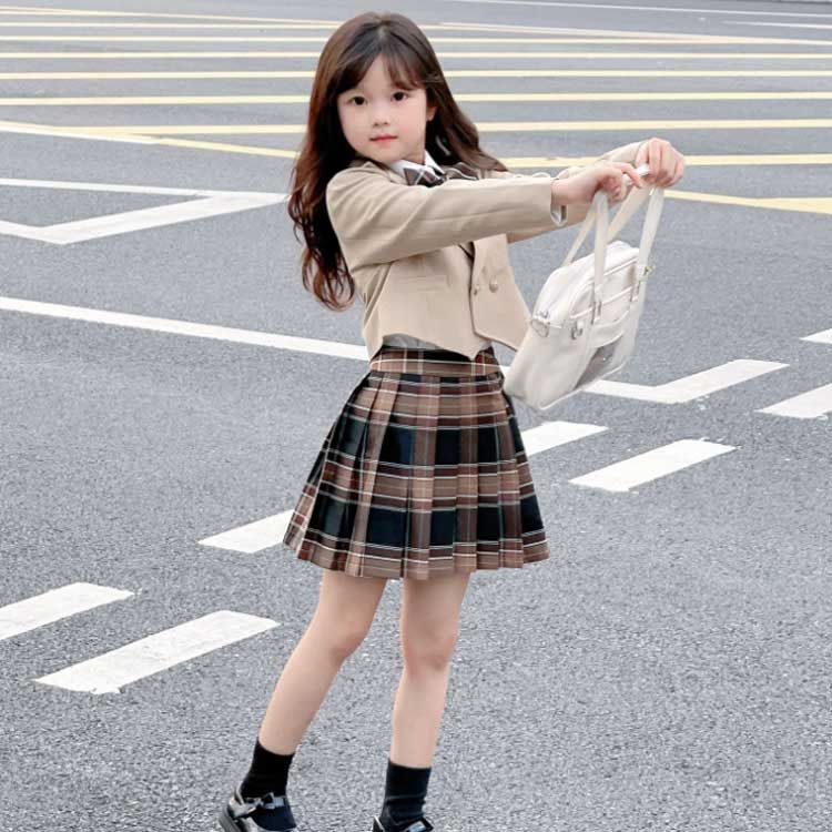 長袖 4点セット セットアップ 女の子 プリーツスカート 上下セット ジャケット 小学生 シャツ キッズ服 リボン 春秋 チェック柄 入学式 卒業式 七五三 フォーマル おしゃれ 子供服 可愛い 小# 4点セット 長袖 女の子 | 長袖トップス フォーマル