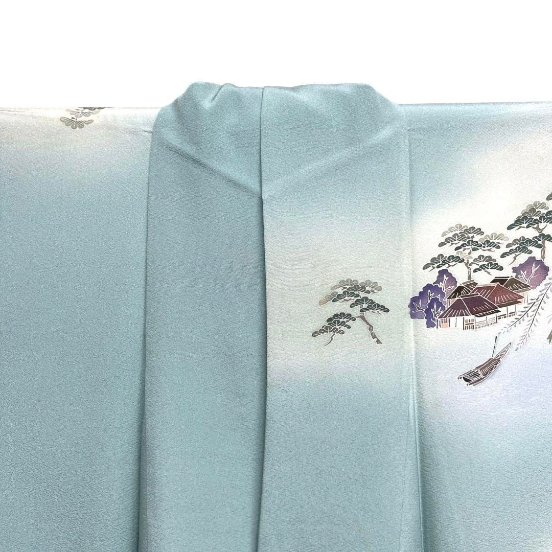 作家もの　訪問着　風景模様　橋　川辺　ヱ霞　松竹梅　家　紋無　着物　071a d 作家もの 訪問着 風景模様 橋 川辺 ヱ霞 松竹梅 家 紋無 着物 071a