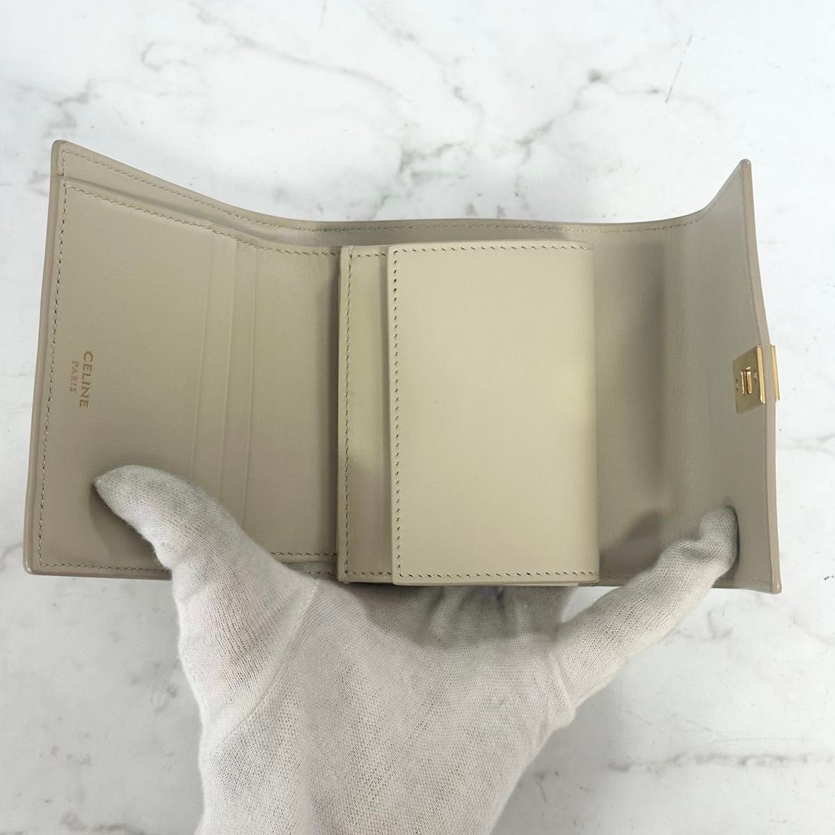CELINE セリーヌ 三つ折り財布 コンパクト財布 16 セーズ オフホワイト 