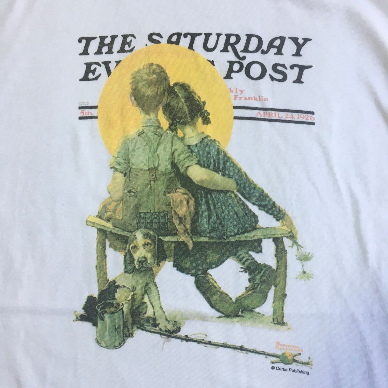 90s Norman Rockwell Boy and Girl gazing at the Moon  Printed T-shirt　ノーマン・ロックウェル  小さな恋人たち　Tシャツ アートTシャツ