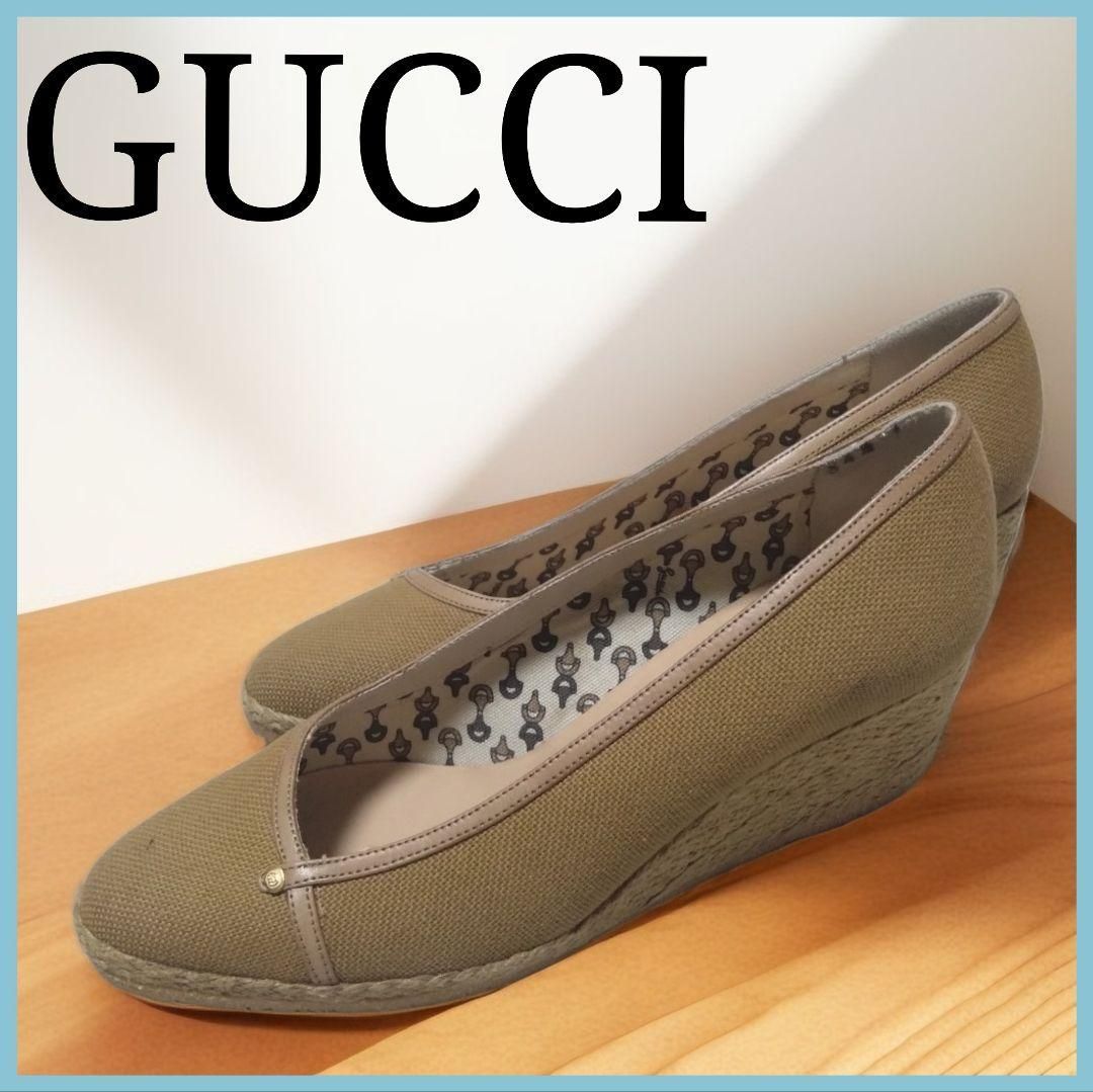 GUCCI グッチ ウェッジソール パンプス 厚底 ブラウン 34 1 2 エスパドリーユ ホースビット