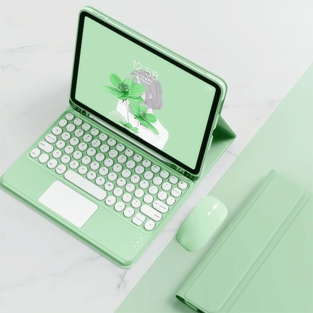 新着商品 キーボード ケース マウス付き 3点セット 10.9インチ マウス機能 可愛い iPad iPad 第4|5 世代 2020 Air 2025キーボード カバー 丸型キー Air5 ペンホルダー付き 分離式 Bluetooth Air4 キーボード
