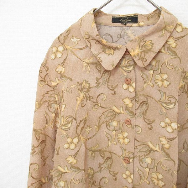 Leilian　レリアン　ブラウス　シャツ　花柄　総柄　コットン　ピンク レリアン Leilian シャツ ブラウス 花柄 レディース [a961106ss