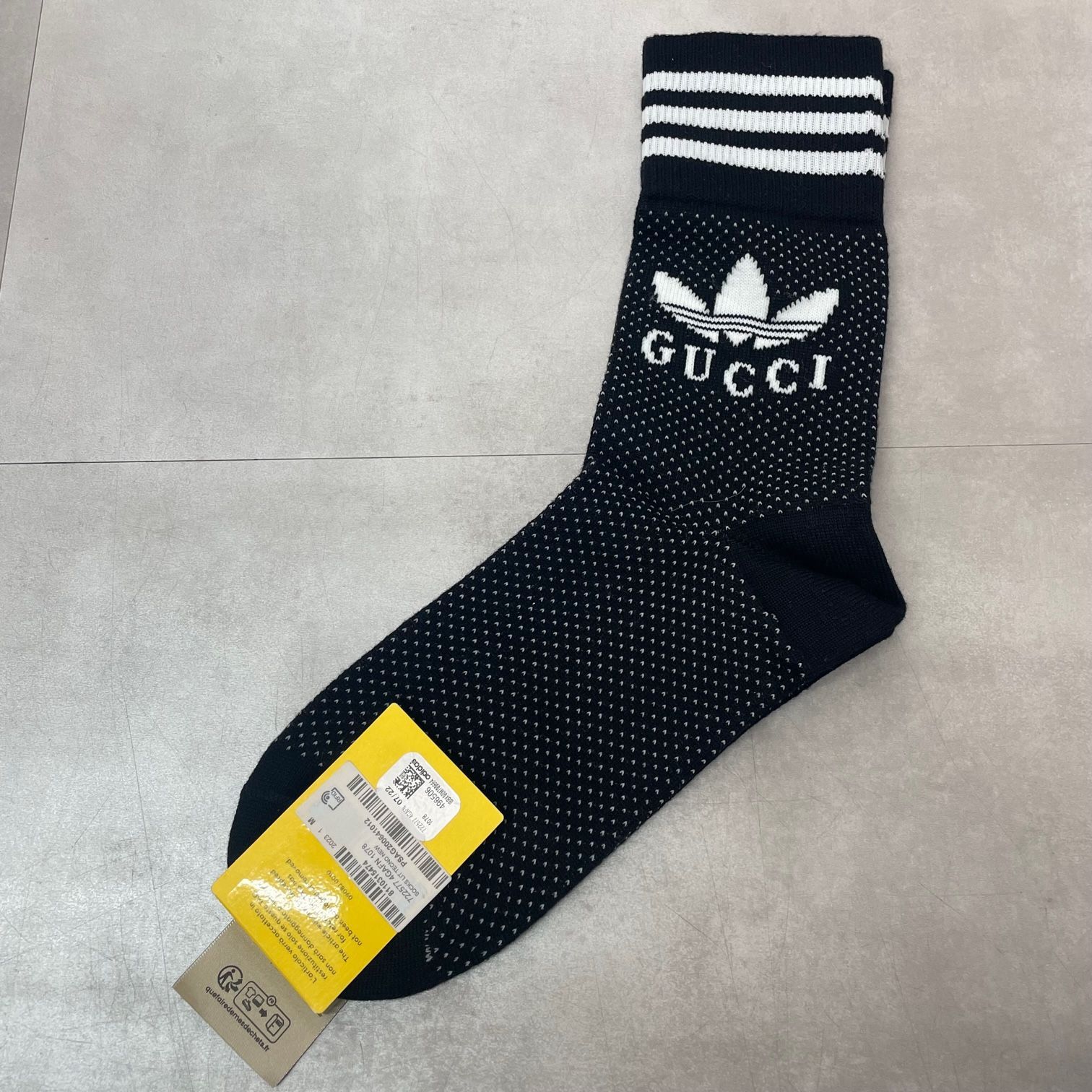 正規 GUCCI adidas ロゴ ジャガードデザイン ソックス 靴下 722577 4GAFN グッチ アディダス ブラック M 78648A1