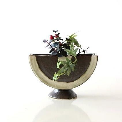 陶芸 手作り陶器 線文花入れ 花瓶 陶器 一輪挿し 瀬戸焼 日本製 黒線文三ツ切り 花瓶 和風