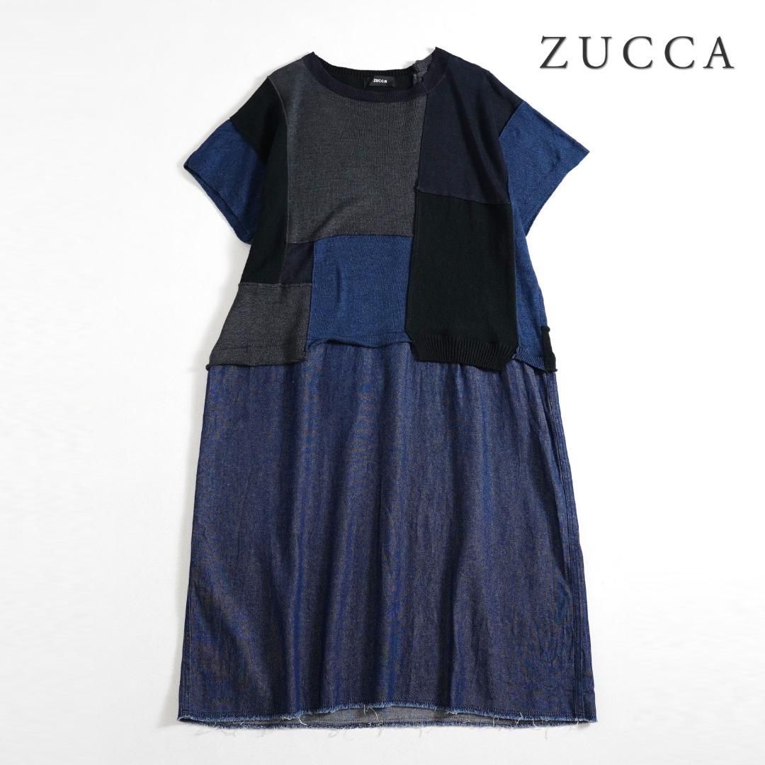 227y* ズッカ ZUCCA 綿麻 パッチワーク ニット ワンピース.