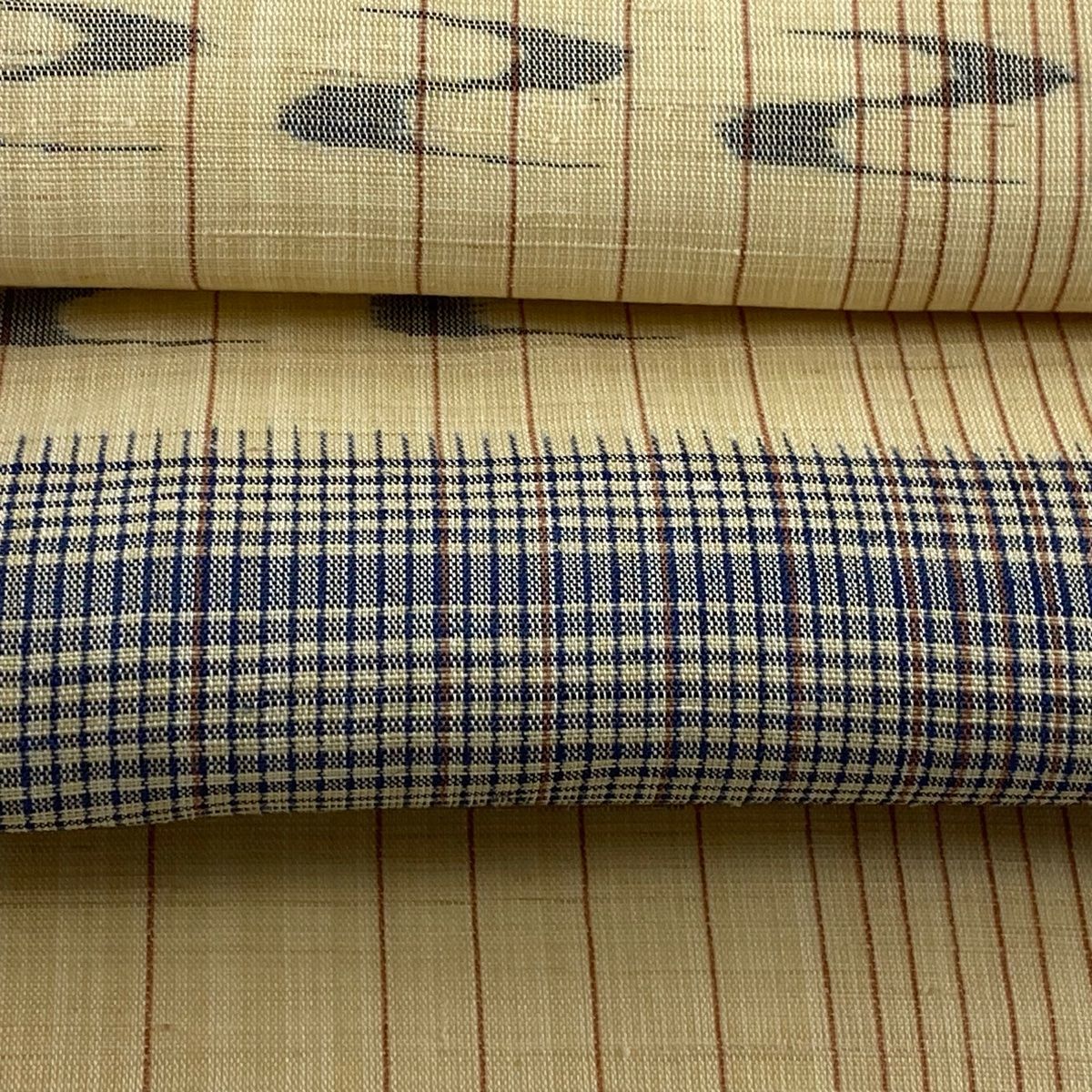 名古屋帯 美品 逸品 証紙 八重山上布 縞 流水 ベージュ 麻 【中古 