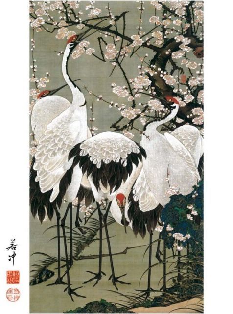 伊藤若冲 花鳥画 額装 『 竹梅 双鶴図 』プライスコレクション 復刻限定版 chikubai_s03_b_t.jpg