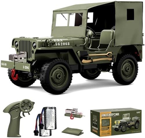 Ritaosan 軍用 ラジコンカー 子供向け 人気 1|10 大型 オフロード ジープ ラジコン クローラー 車 モデル 4WD リアルなヘッドライト 2.4GHz バッテリー2個 操作時間?80分 大人向け 電動 おもちゃ 男の子 小