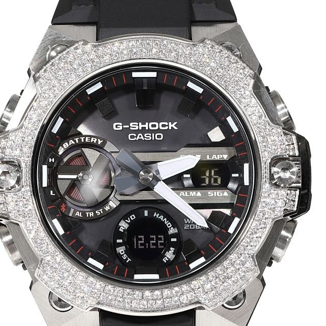 美品　G-shock Cz カスタム　シルバー　ダイヤ　CASIO 腕時計 G-SHOCK GST B400 ラバーバンド シルバー CZダイヤ