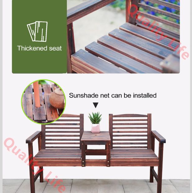 ガーデンベンチ アウトドア用 2人用 屋外ポリ材パティオ ミドルテーブル付き 幅広のアームレストと背もたれ付き 公園 ポーチ パティオ 裏庭用 HRDEVELOPMENT_JP