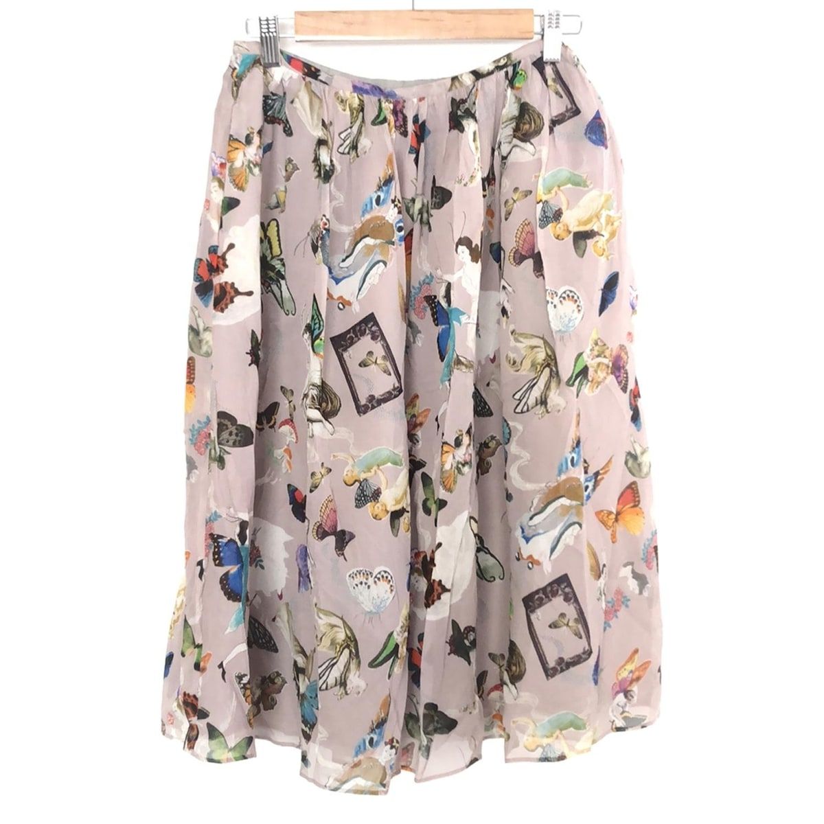 KEITA MARUYAMA ケイタマルヤマ スカート サイズ2 M レディース - ピンクベージュ×マルチ ひざ丈 バタフライ 蝶 ウエストゴム