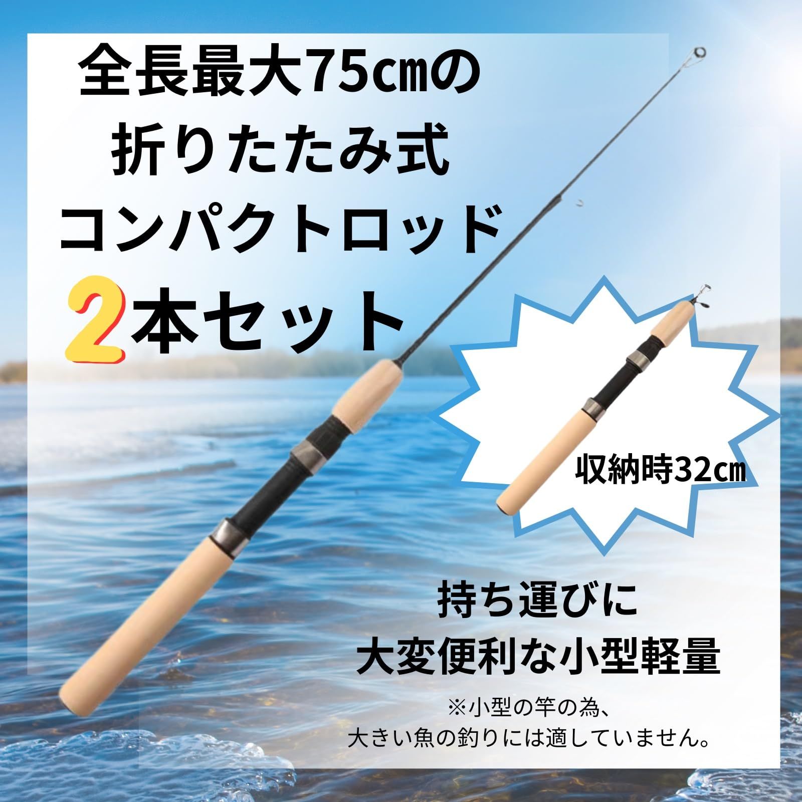 SESHIS 釣り竿 コンパクトロッド 2本セット 折りたたみ 穴釣り ロッド 