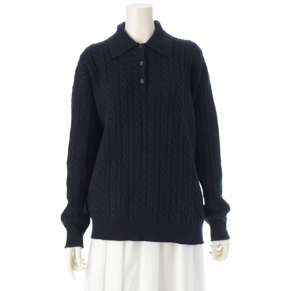 ミュウミュウ 24年 カシミヤ バックロゴ ケーブルニット 長袖