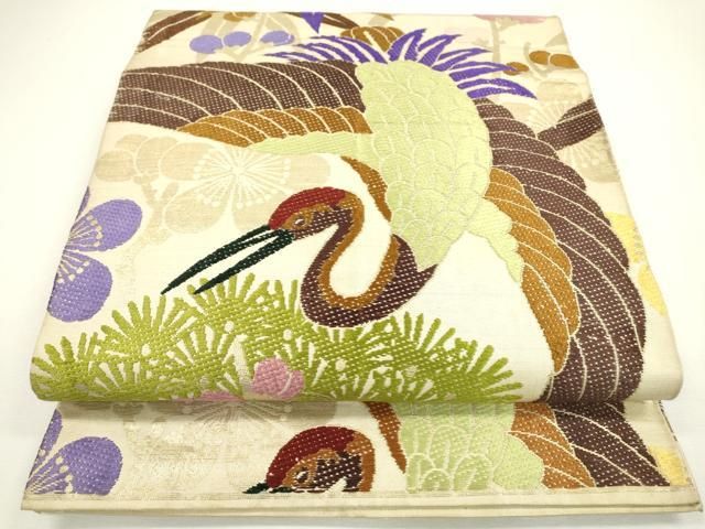 平和屋着物◎アンティーク 大正ロマン 丸帯 引き抜き帯 唐織 飛鶴文