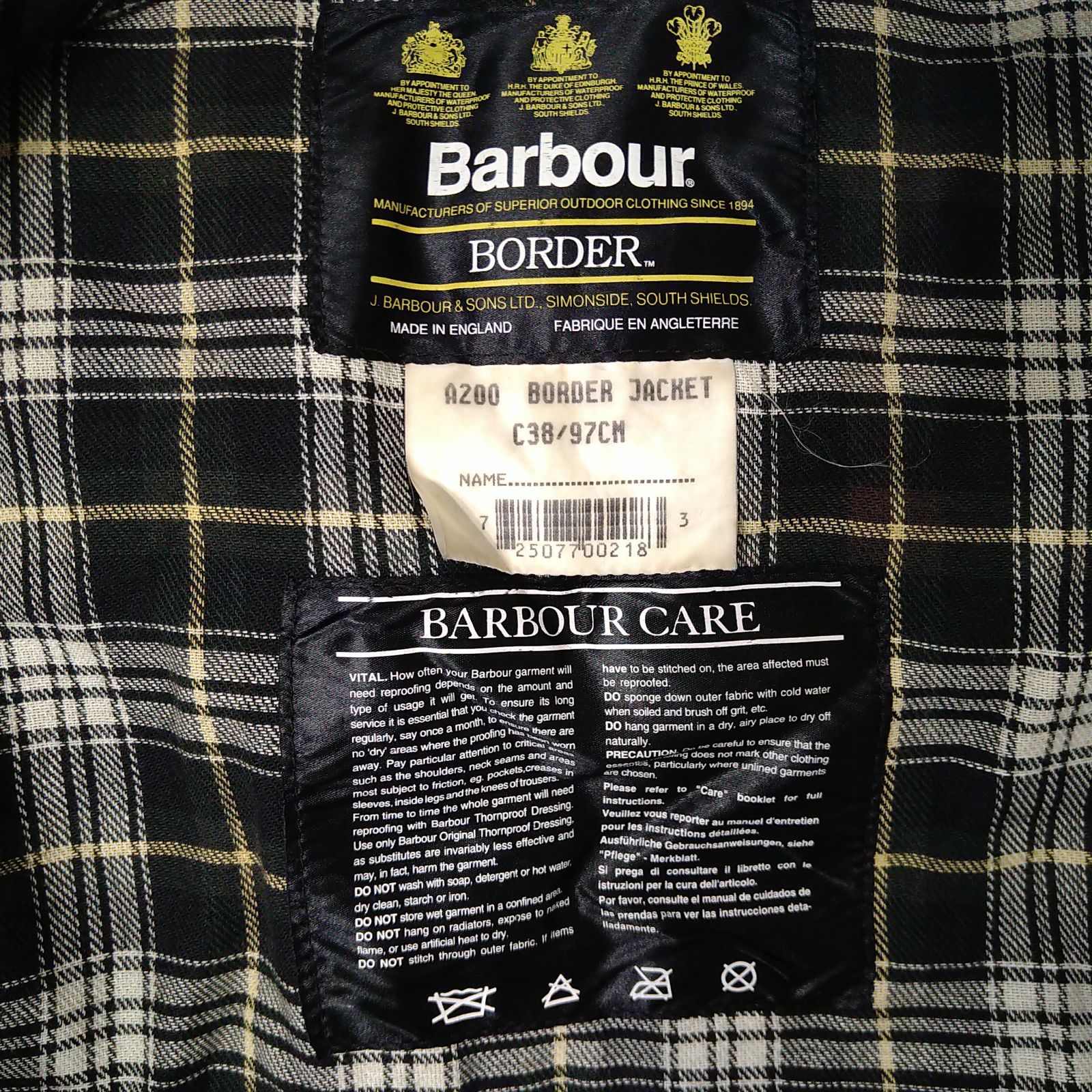 ☆1994年製☆ライナー付き☆フード付き バブアー ボーダー Barbour