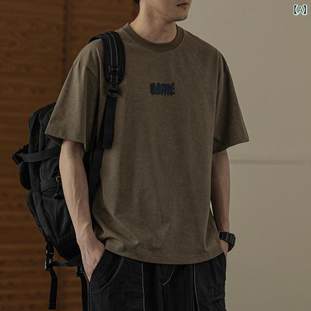 [M kg]メンズ ファッション 服 男性用 オシャレ シンプル 大人 かっこいい 大きいサイズ ストリート 紳士服 ダメージ ウォッシュ 半袖 T シャツ 夏 ファッション アメリカン 薄 半袖 コットン T 