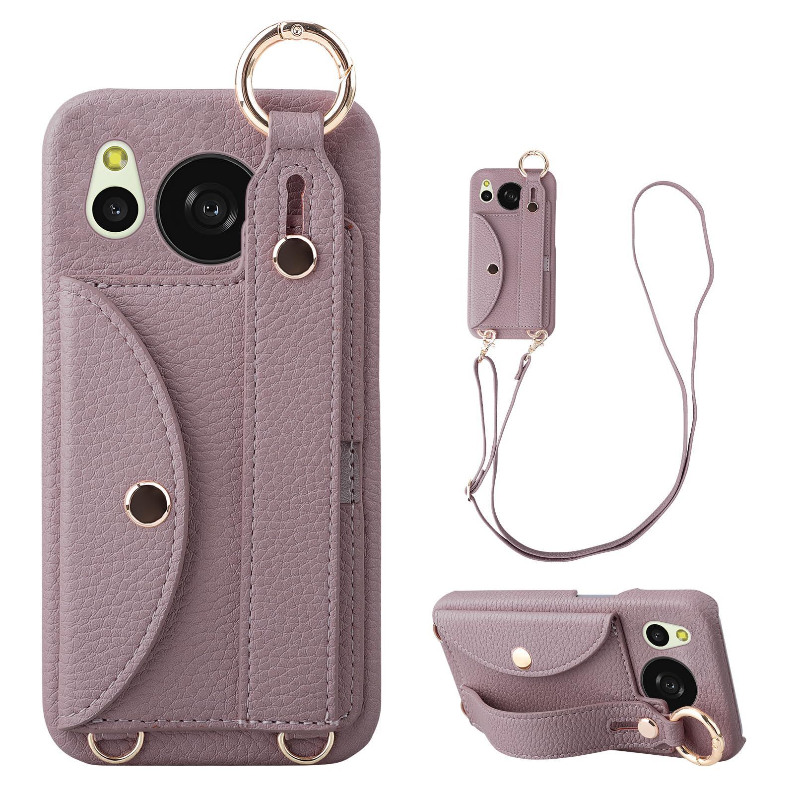 【在庫処分】AQUOS Sense8 スマホ ケース センス8 au SHG11 手帳型カバー 肩掛け 斜めがけ ショルダー ケース アクオス SH-54D 財布ケース 保護フィルムプレゼント シャープ センス 8 PU皮革カバー 可