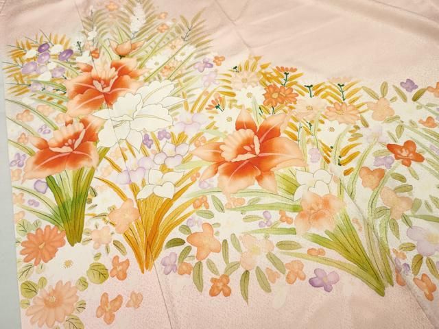 平和屋着物□訪問着 手描き 草花文 暈し染め 金彩 正絹 逸品