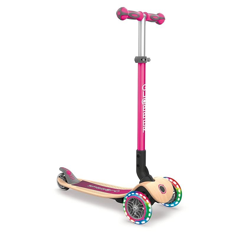 GLOBBER グロッバー キックボード フラッシュ 光る 3輪 ウッドデッキ フットブレーキ 外遊び 子供 乗り物 キック スクーター プリモ|フォールダブル|ウッド|ライト ネイビーピンク WLGB436110